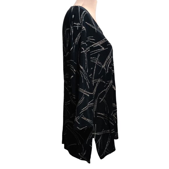 Amanda XL Vintage Black Metallic Abstract Print Tunic Blouse Long Sleeve USA - Picture 3 of 11